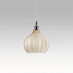 Cleofe – Suspension en verre ocre transparent et chrome – Douille 1XE27, style vintage, 1XE27 max 1X60W, d.23cm, ampoules exclues
