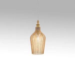 Cleofe – Suspension en verre ambré transparent et laiton – Douille 1XE27, style vintage, 1XE27 max 1X60W, d.18cm, ampoules exclues