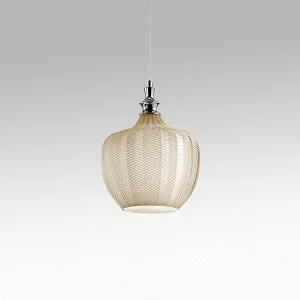 Cleofe – Suspension en verre ocre transparent et chrome – Douille 1XE27, style vintage, 1XE27 max 1X60W, d.24cm, ampoules exclues