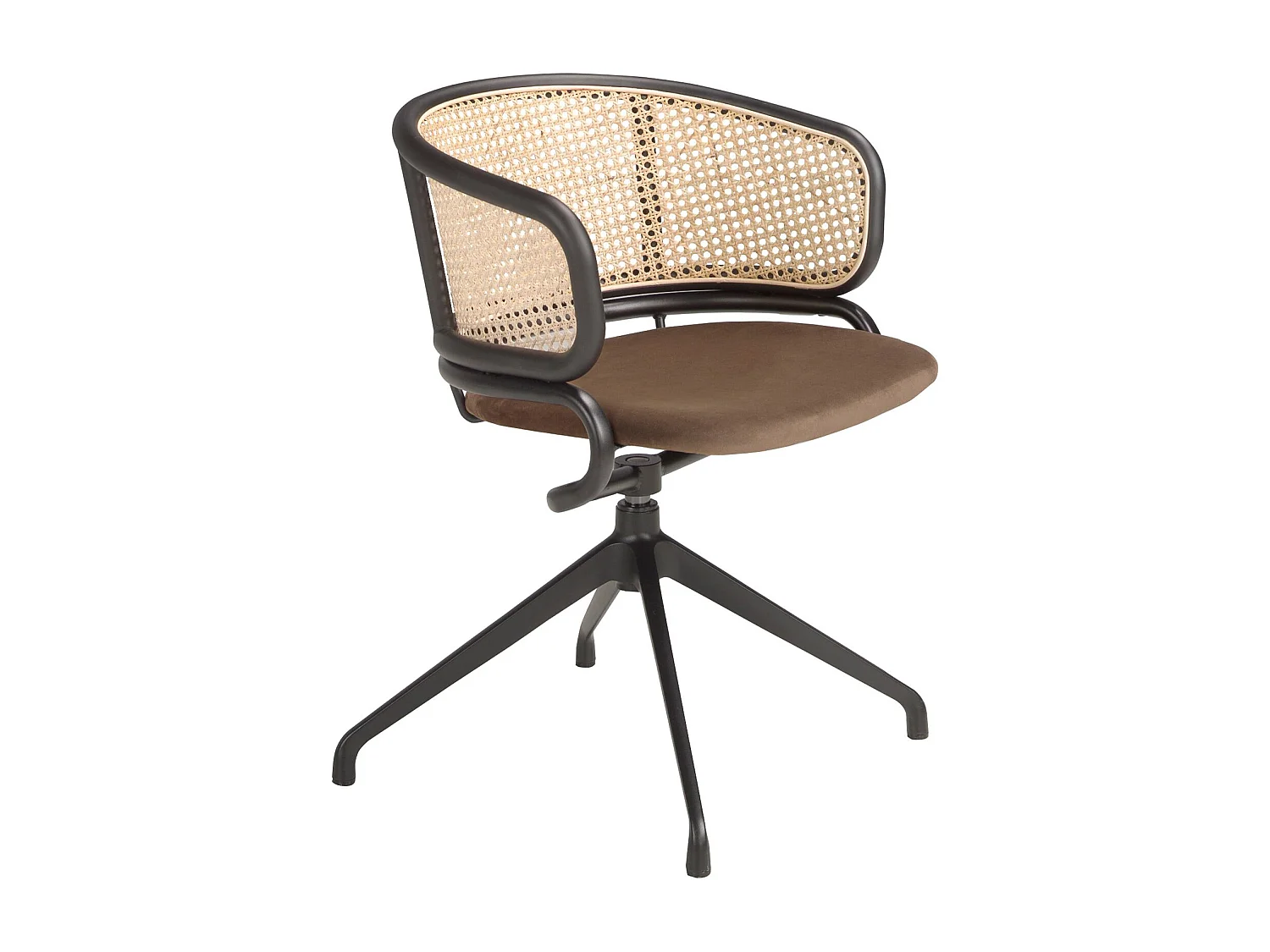 Bruine fluwelen en rotan draaistoel 4129 ANGEL CERDA