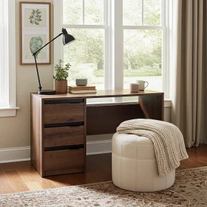 Bureau Martin 120 cm – Monastery Eiken / Zwart Hoogglans – 3 Laden