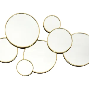Ronde gouden wandspiegel in Scandinavische stijl 57×35 cm, modern asymmetrisch ontwerp om aan de muur te bevestigen Ronde gouden wandspiegel in Scandinavische stijl 57×35 cm, modern asymmetrisch ontwerp om aan de muur te bevestigen