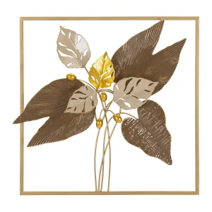Decoratief 3D-paneel met gouden metalen bladeren, 50,2 x 5,1 x 50,2 cm