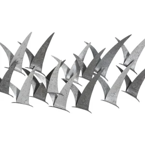 Decoratief 3D-paneel in zilverkleurig metaal met meeuwen, 93×12,7×47,6 cm