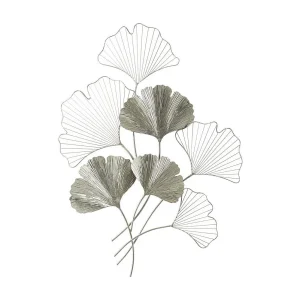 Decoratief 3D paneel in zilverkleurig metaal met bladeren 62x4x86 cm