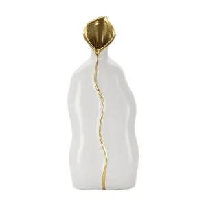 Decoratieve witte en gouden keramische vaas, 16x8x40 cm
