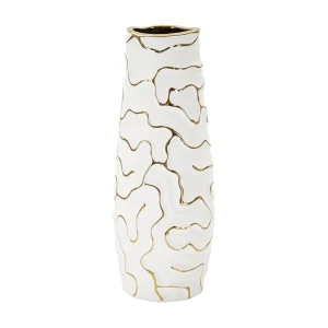Decoratieve witte en gouden keramische vaas Ø 12×29,5 cm