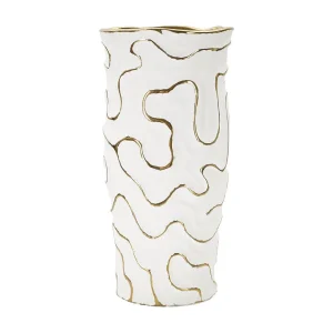 Decoratieve witte en gouden keramische vaas Ø 16×32,5 cm