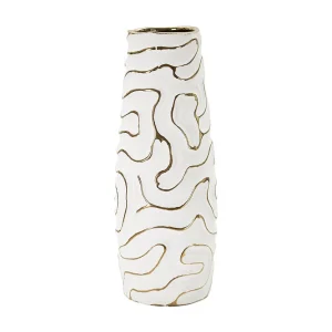 Decoratieve witte en gouden keramische vaas Ø 14,5×39,5 cm