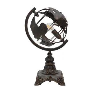 Bruine metalen tafellamp in de vorm van een wereldbol, 24x20x40 cm