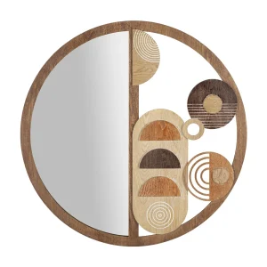 Bruine houten wandspiegel Ø 80×3 cm