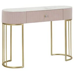 Consoletafel in metaal, stof, hout, goud, roze, wit, 100 x 40 x 75 cm Consoletafel in metaal, stof, hout, goud, roze, wit, 100 x 40 x 75 cm