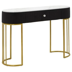Consoletafel in metaal, stof, hout, goud, zwart, wit, 100x43x74 cm Consoletafel in metaal, stof, hout, goud, zwart, wit, 100x43x74 cm