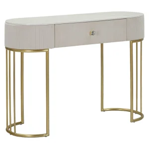 Consoletafel in metaal, stof, hout, goud, beige, wit, 100 x 40 x 75 cm Consoletafel in metaal, stof, hout, goud, beige, wit, 100 x 40 x 75 cm