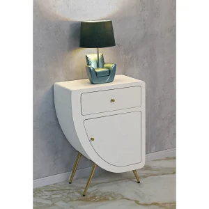 Venus hoge moderne nachtkastje in wit en goudkleurig hout met deur en lade – moderne stijl 1428120000