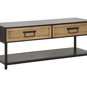 Bruine en zwarte houten en metalen tv-standaard, 95x38x38 cm