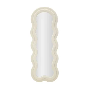 Crèmekleurige bouclé wandspiegel 60x4x160 cm Crèmekleurige bouclé wandspiegel 60x4x160 cm