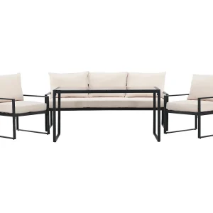 Catania lounge set 1 "eettafel", 1 bank, 2 stoelen zwart.