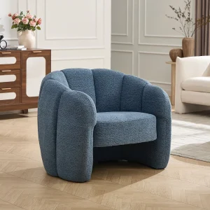 Schelp fauteuil in blauwe chenillestof DELIPO Schelp fauteuil in blauwe chenillestof DELIPO