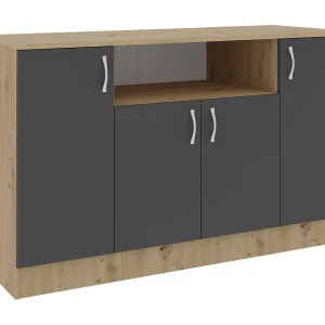Commode Pedro, 4 Deuren, Artisan eiken/Antraciet, 135 x 50 x 80 cm Commode Pedro, 4 Deuren, Artisan eiken/Antraciet, 135 x 50 x 80 cm