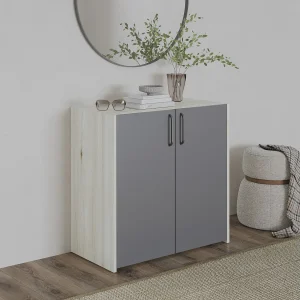 Commode Malmo, 2 Deuren, Wit eiken/Antraciet, 81 x 42 x 80 cm