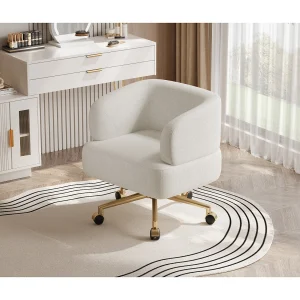 Draaibare fauteuil in beige chenille met een zitkussen van 20 cm, 71x60x71 cm