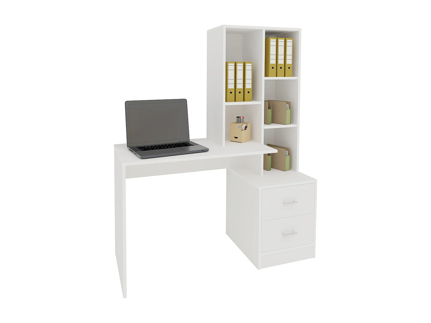 Bureau Kobe, 2 Laden, 3 Planken, wit, 117 x 50 x 143 cm