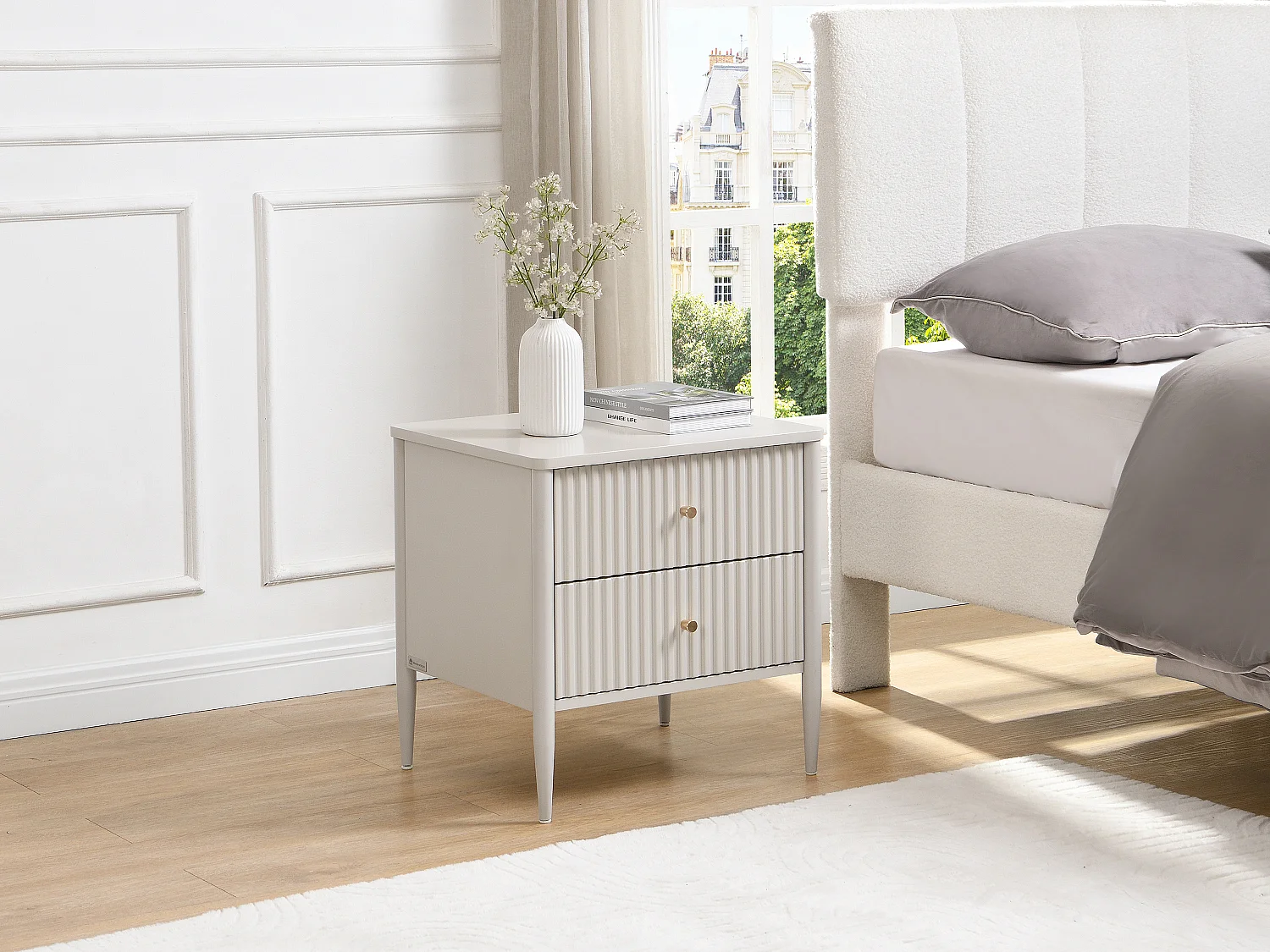 Nachtkastje 2 laden MDF beige en goud - CALITARO