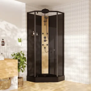 Hydromassage douchecabine van bamboe – Mat zwart – B85 x b85 x H225 – CODREVA Hydromassage douchecabine van bamboe – Mat zwart – B85 x b85 x H225 – CODREVA