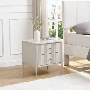 Set van 2 nachtkastjes 2 laden MDF beige en goud – CALITARO