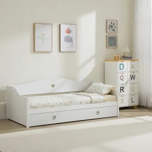 Uittrekbaar bedbank 2 x 90 x 190 cm grenen en MDF wit met matras – DASTIVA