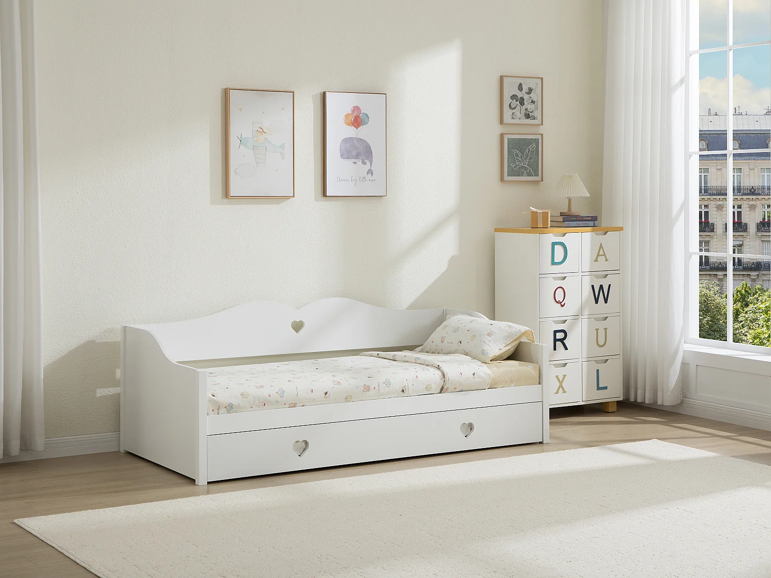 Uittrekbaar bedbank 2 x 90 x 190 cm grenen en MDF wit met matras - DASTIVA