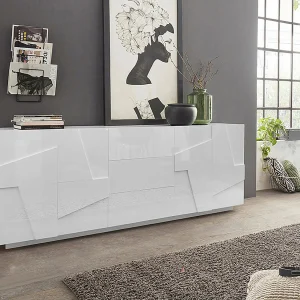 Dgut dressoir, Keukendressoir met 4 deuren en 3 laden, Woonkamerbuffet, 100% Made in Italy, 224x44h86 cm, Glanzend wit Dgut dressoir, Keukendressoir met 4 deuren en 3 laden, Woonkamerbuffet, 100% Made in Italy, 224x44h86 cm, Glanzend wit