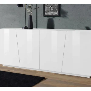 Dliguor dressoir, 4-deurs keukendressoir, Woonkamerbuffet, 100% Made in Italy, 200x43h86 cm, Glanzend wit