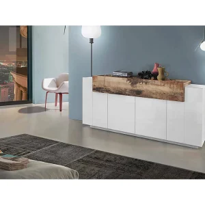 Dgerl dressoir, keukendressoir met 4 deuren, woonkamerbuffet, 100% Made in Italy, 200x45h86 cm, glanzend wit en esdoorn Dgerl dressoir, keukendressoir met 4 deuren, woonkamerbuffet, 100% Made in Italy, 200x45h86 cm, glanzend wit en esdoorn