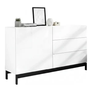 Dmazzi dressoir, Keukendressoir met 1 deur en 3 laden, Woonkamerbuffet, 100% Made in Italy, 110x40h47 cm, Glanzend wit Dmazzi dressoir, Keukendressoir met 1 deur en 3 laden, Woonkamerbuffet, 100% Made in Italy, 110x40h47 cm, Glanzend wit