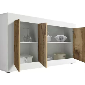 Dabat dressoir, Woonkamerbuffet, Woonkamerdressoir, Keukenkast, Made in Italy, 160×43 h86 cm, Wit en Acacia
