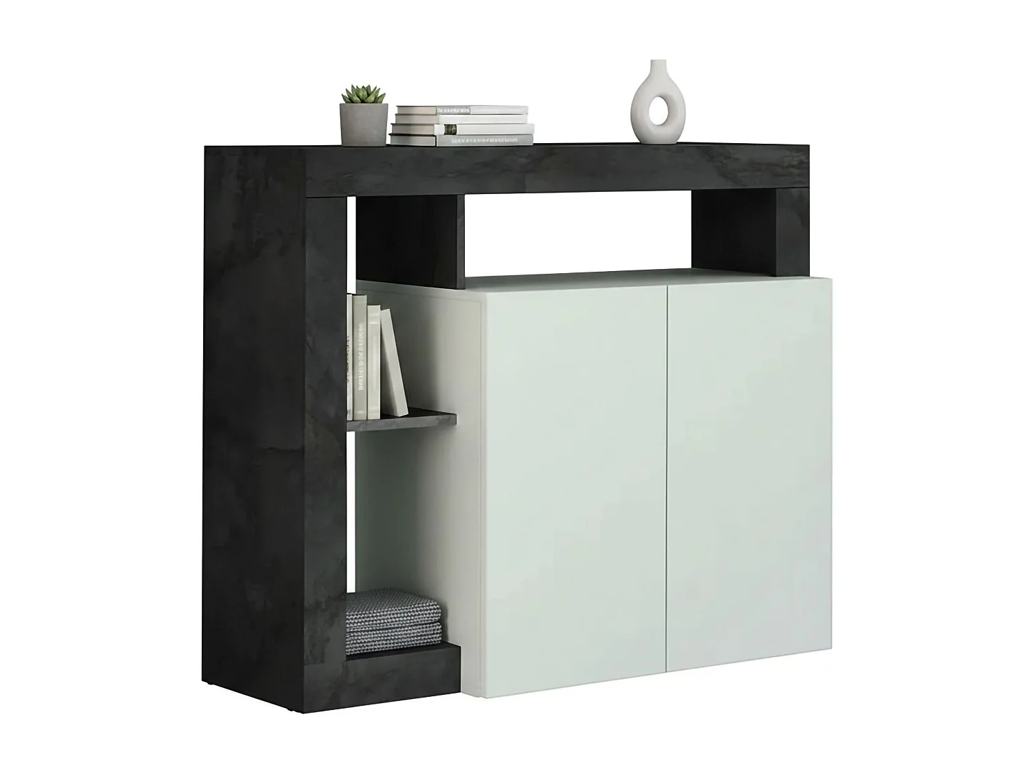 Dalle Dressoir, Woonkamerbuffet, Woonkamerdressoir, Keukenkast, Made in Italy, 108x42 h93 cm, Glanzend wit en Leisteen