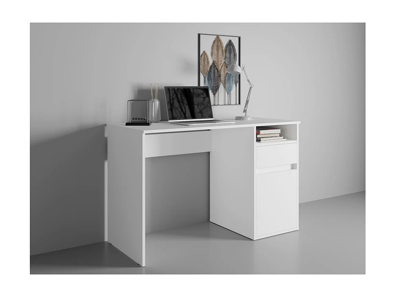 Bureau BILOU wit – 1 lade, 1 deur en 2 vakken – Strakke en heldere look voor kinderkamer