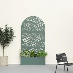 Plantenbak om te plaatsen met motief trellis – B90 x D33 x H180 cm – amandelgroen – CLYNEO Plantenbak om te plaatsen met motief trellis – B90 x D33 x H180 cm – amandelgroen – CLYNEO