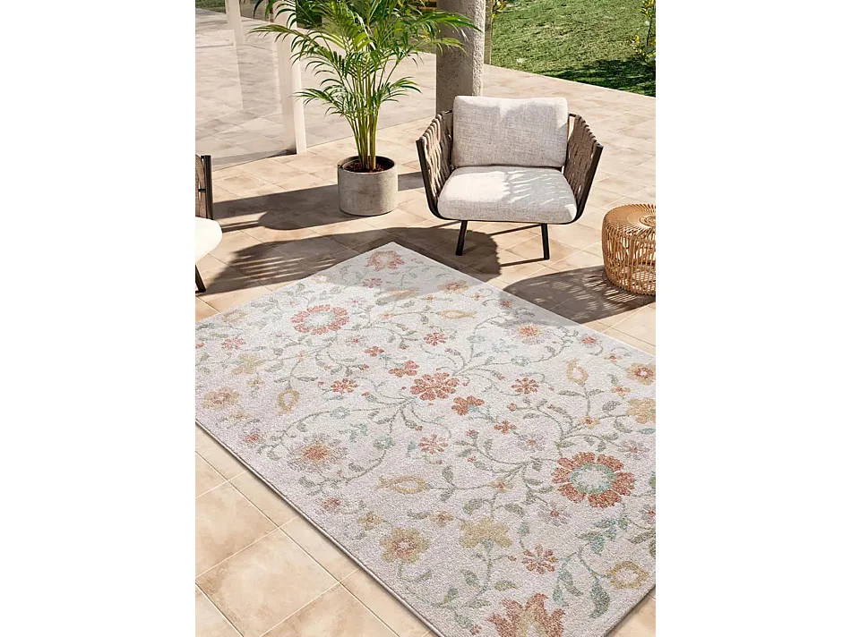 Buitentapijt - bloemmotieven - beige / veelkleurig - 120x170 cm - SAMARA