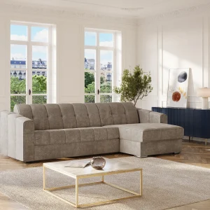 Slaaphoek snel-uitklapbare bank taupe stof brede latten – 160 cm – 18 cm DARIELO Slaaphoek snel-uitklapbare bank taupe stof brede latten – 160 cm – 18 cm DARIELO