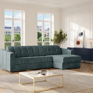 Omkeerbare hoekslaapbank in blauwgroene stof – 140 cm – 14 cm DARIELO