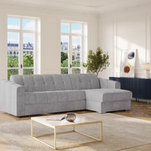 Uittrekbare hoekbank lichtgrijze stof latten – 160 cm – 22 cm DARIELO Uittrekbare hoekbank lichtgrijze stof latten – 160 cm – 22 cm DARIELO