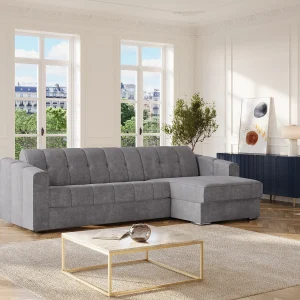 Omkeerbare hoekslaapbank express in grijze stof – 140 cm – 18 cm DARIELO