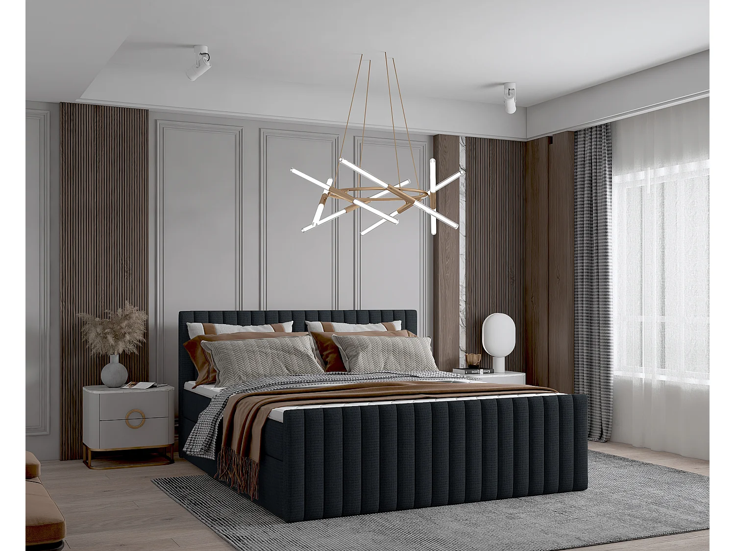 Continentaal boxspringbed DEMETER 160x200 cm in stof FLOW 21 zwart
