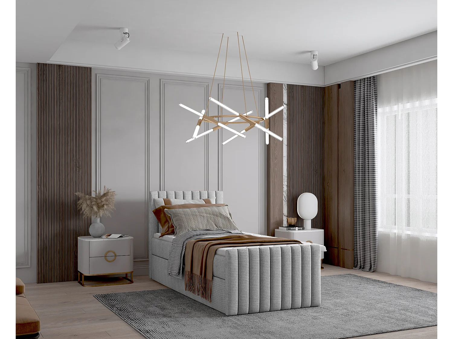 Continentaal boxspringbed DEMETER 90x200 cm in grijze stof FLOW 16
