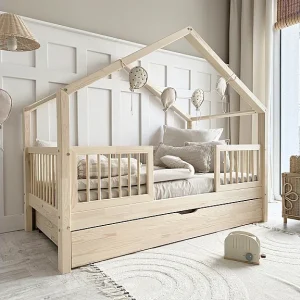 Hutbed 90×200 bedhekken lattenbodem en lade inclusief Rosalie Bois