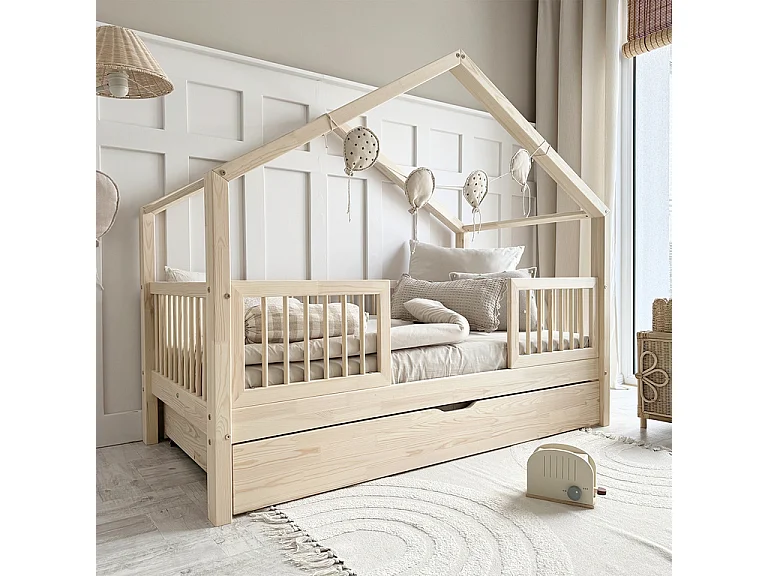 Hutbed 90x200 bedhekken lattenbodem en lade inclusief Rosalie Bois