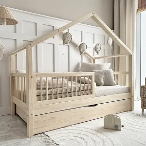 Hutbed 90×200 bedhek lattenbodem en lade inclusief Rosalie Bois